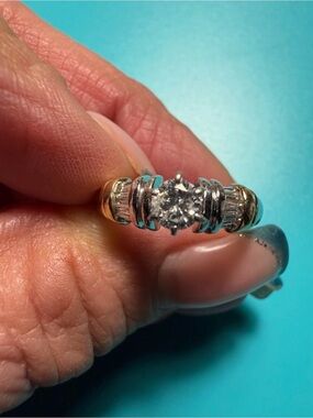 Vintage Two-Tone Diamond Accent Engagement Ring - 14k white and yellow gold